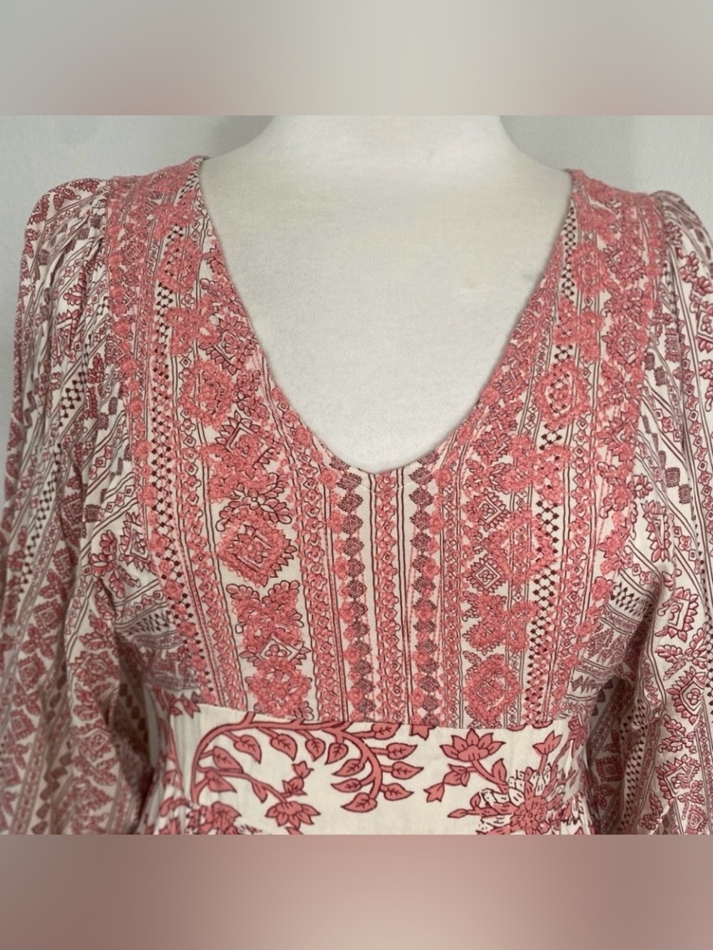 Sincerely Jules Women Peach Cream Floral Embroidered Mini Dress Size Medium Boho - Picture 5 of 14